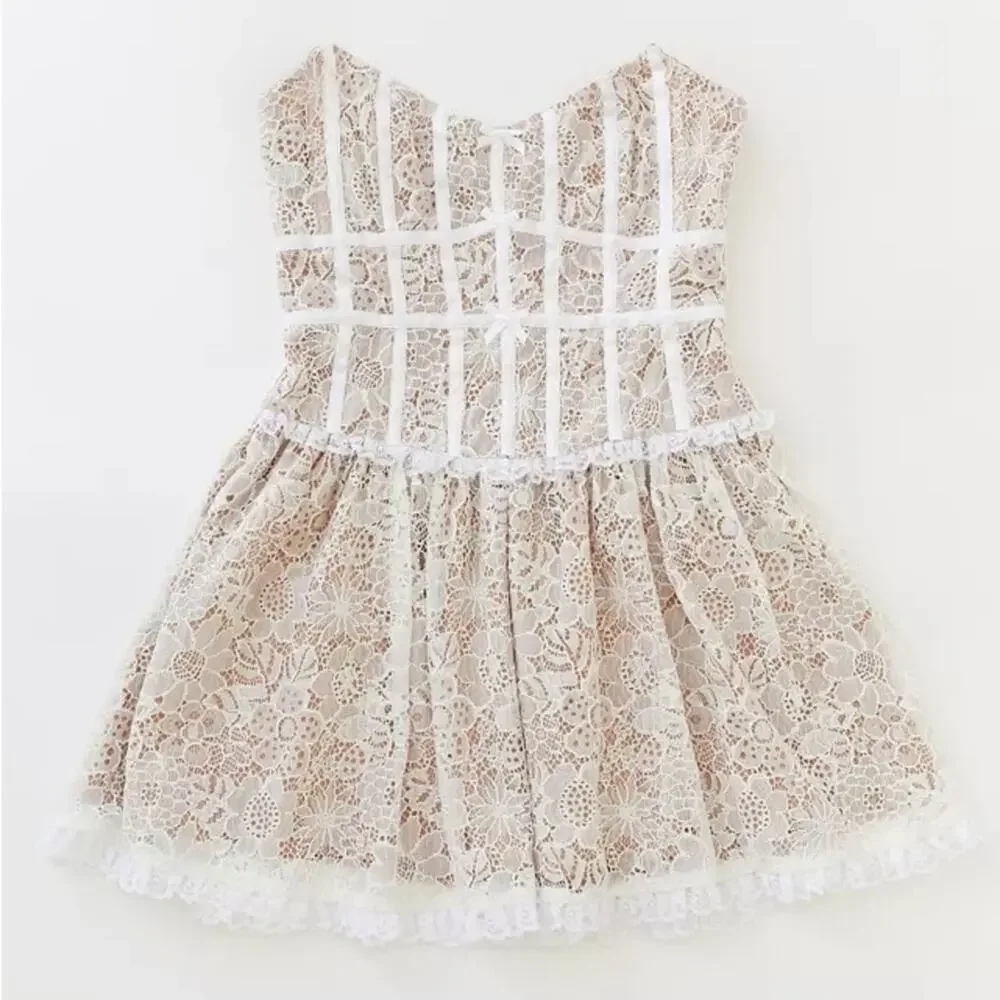 For Love & Lemons Jelena White Tan Lace Strapless Mini Dress Women’s Size Medium - Picture 13 of 14
